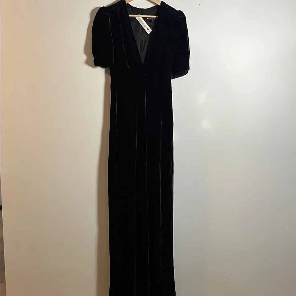 Jill Stuart Elegant Black Long Short Sleeve Velvet Dress - Picture 1 of 7